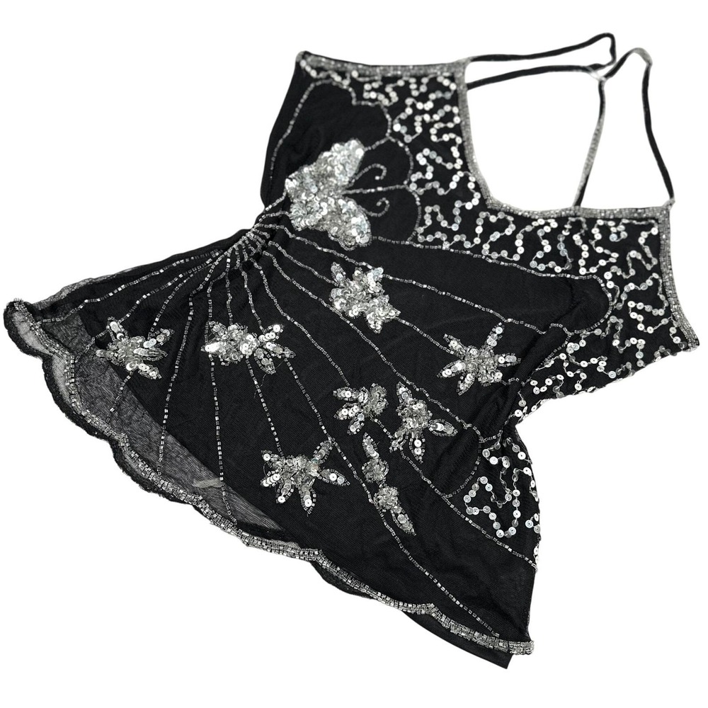 Vintage 90s Whimsigoth Fairy, Tank Top, Sequin and Beaded Butterfly, Size Medium